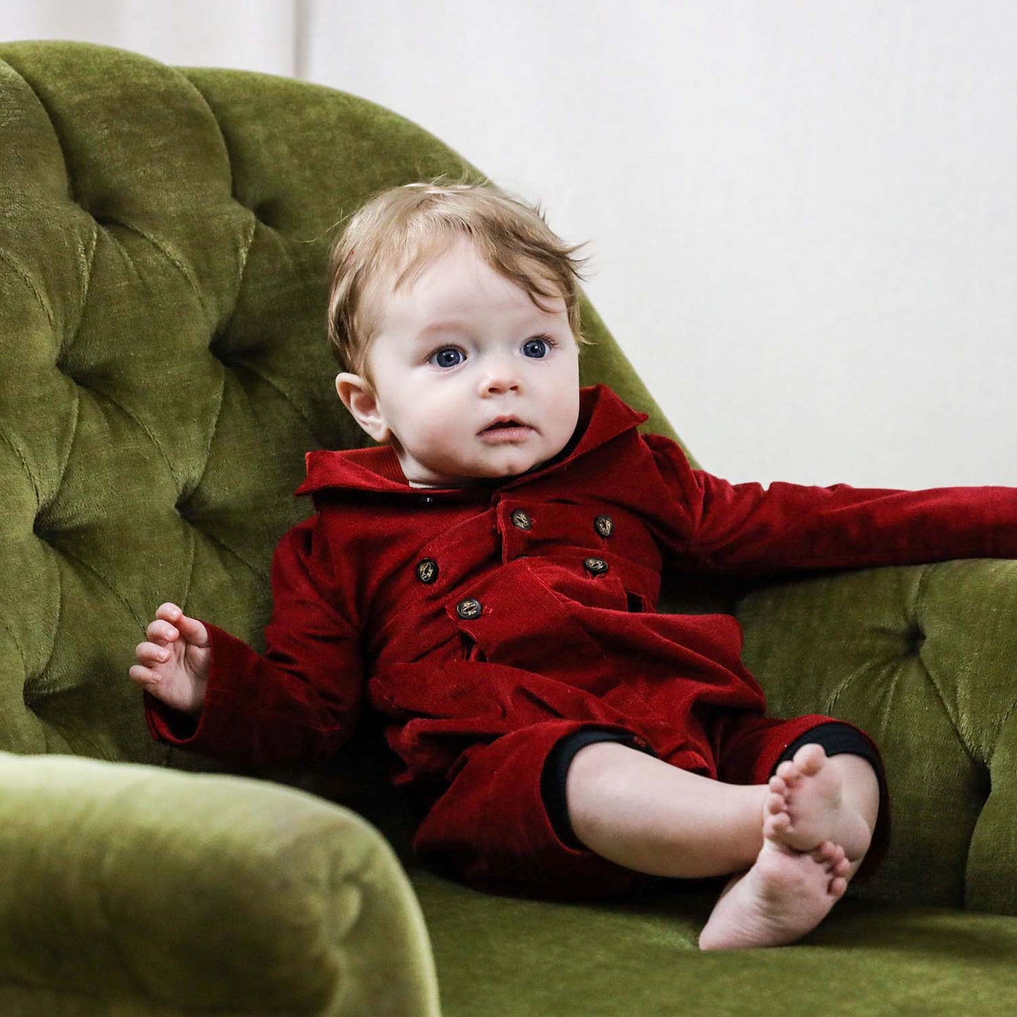 Red Corduroy Baby Romper-1